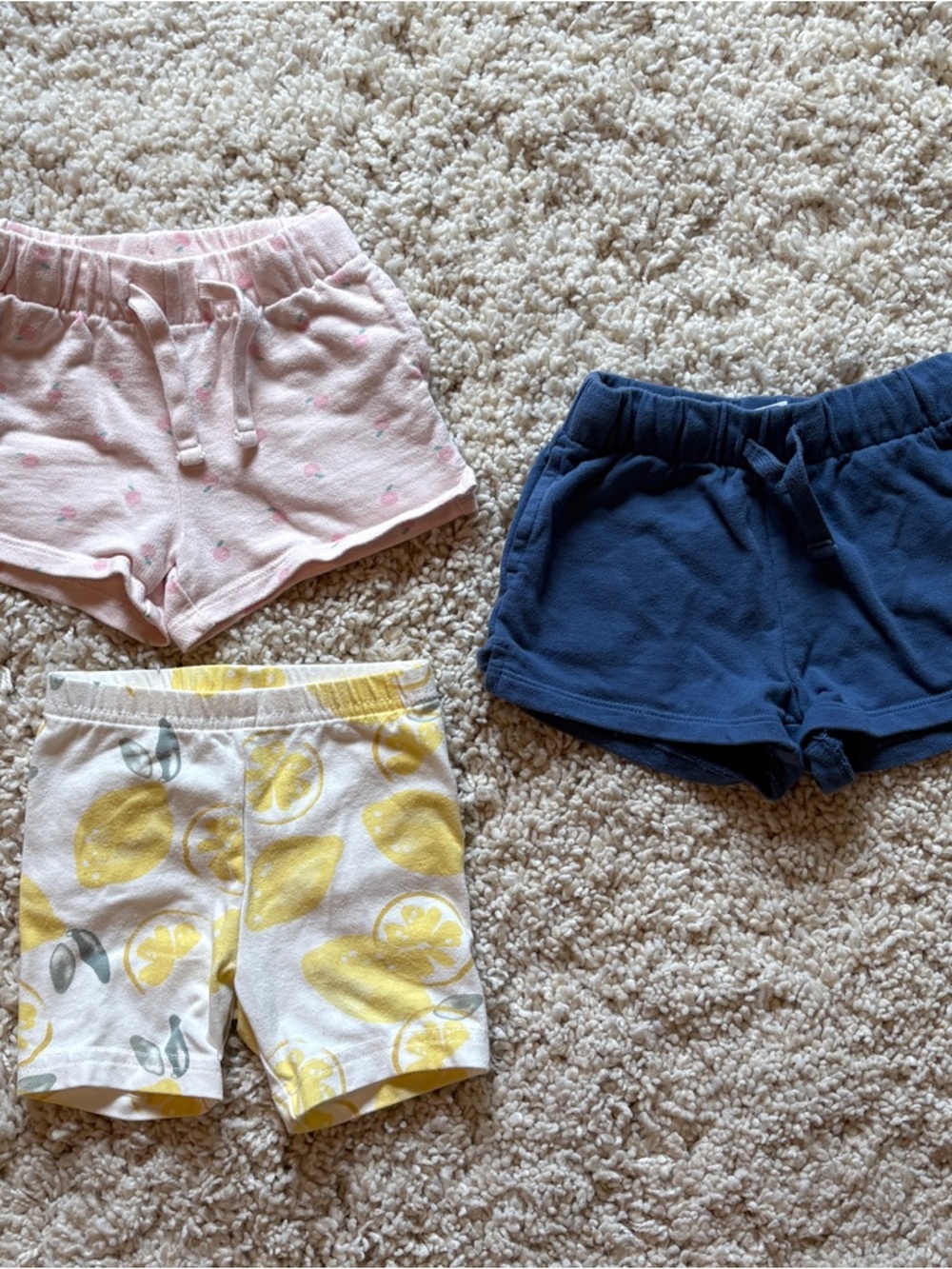 Carter's Baby Girl Shorts Bundle 12M 3 Pairs Pink Peaches Blue Lemon EUC